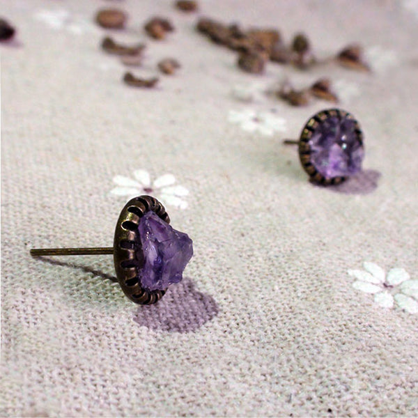 Raw Amethyst Stud Earrings Vintage Copper Handmade Jewelry Accessories Women February birthstone gift
