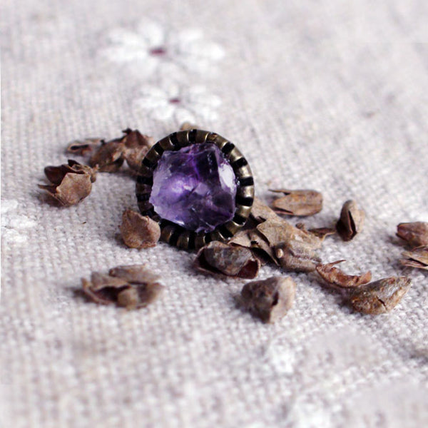 Raw Amethyst Stud Earrings Vintage Copper Handmade Jewelry Accessories Women gift