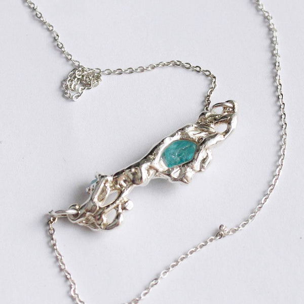 Raw Moroxite Pendant Necklace Silver Handmade Unique Jewelry Women all sight blue