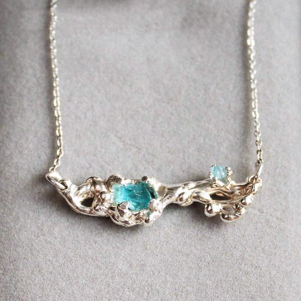 Raw Moroxite Pendant Necklace Silver Handmade Unique Jewelry Women grey back