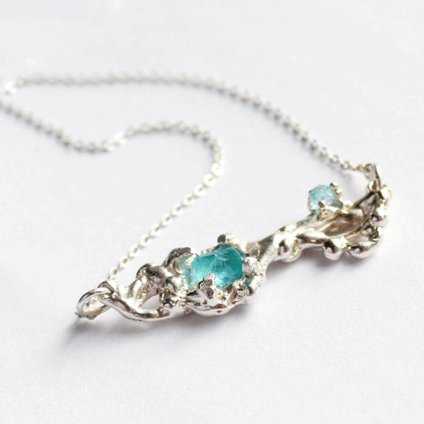 Raw Moroxite Pendant Necklace in Silver Handmade Unique Jewelry Women