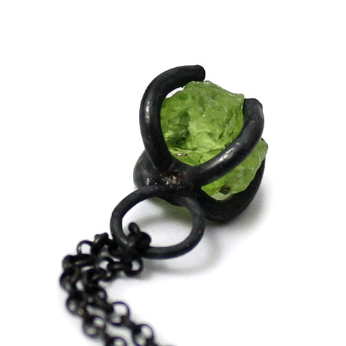 Raw Peridot Pendant Necklace in Vintage Silver Handmade Gemstone Jewelry Women Men
