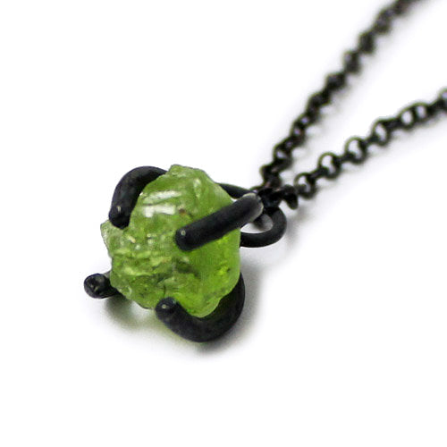 Raw Peridot Pendant Necklace Vintage Silver Handmade Gemstone Jewelry Women gift