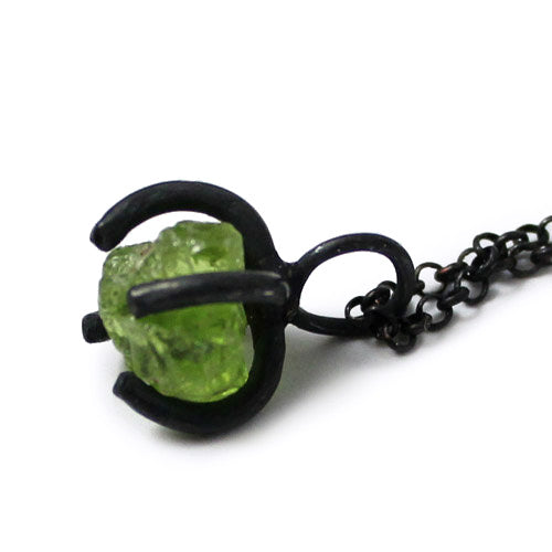 Raw Peridot Pendant Necklace in Vintage Silver Handmade Gemstone Jewelry Women Men