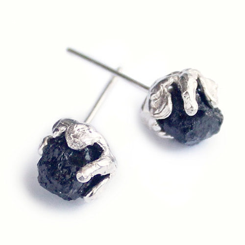 Raw Tourmaline Stud Earrings in Silver Handmade Gemstone Jewelry Women and Men