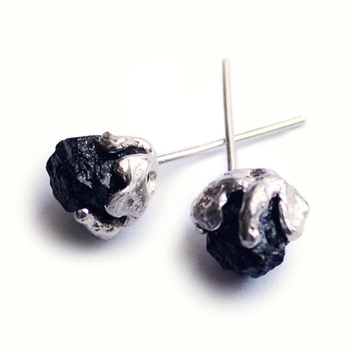 Raw Tourmaline Stud Earrings in Silver Handmade Gemstone Jewelry Women and Men