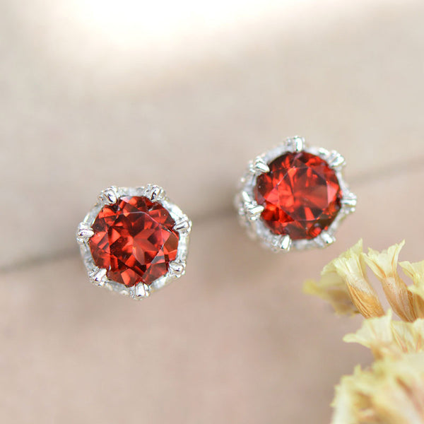 Red Garnet Stud Earrings Silver Handmade Jewelry Accessories Women charming
