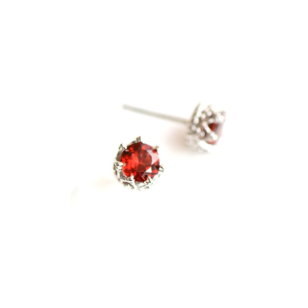 Red Garnet Stud Earrings in Sterling Silver Handmade Jewelry Accessories Women