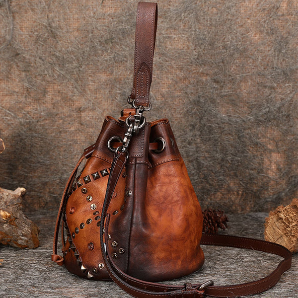 Rivets Leather Bucket Bag Designer Crossbody Bags Purse for Women best
