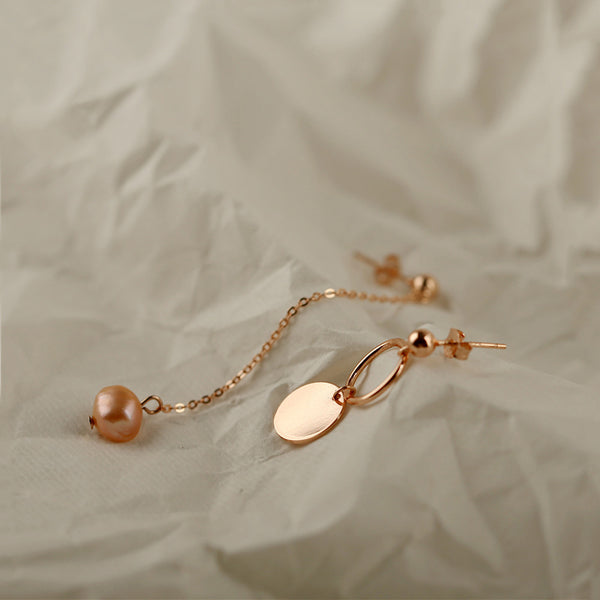 Rose Gold Sterling Silver Asymmetric Stud Dangle Earrings Handmade Jewelry Accessories Women adorable