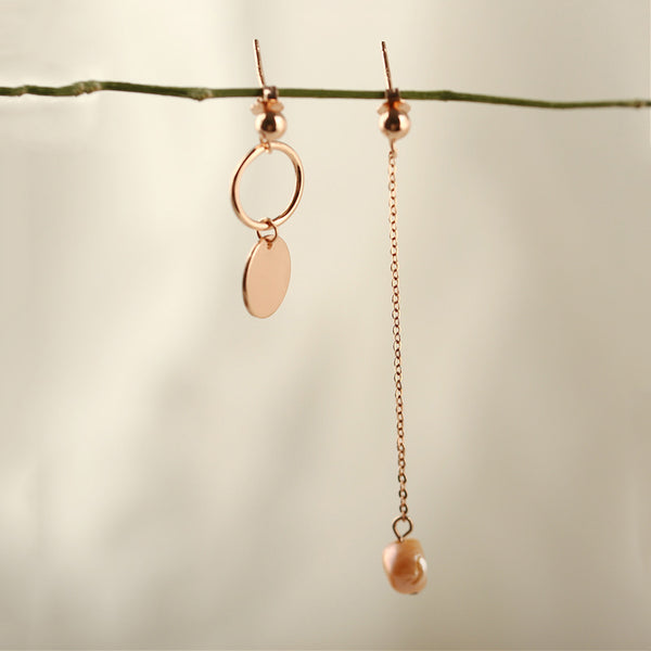 Rose Gold Plated Sterling Silver Asymmetric Stud Dangle Earrings Handmade Jewelry Accessories Women