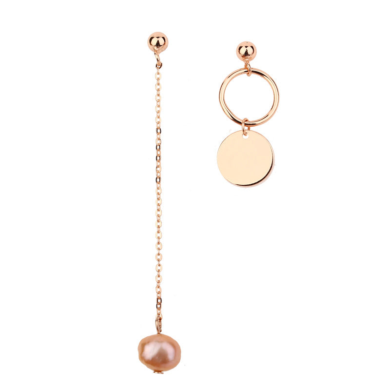 Rose Gold Sterling Silver Asymmetric Stud Dangle Earrings Handmade Jewelry Accessories Women