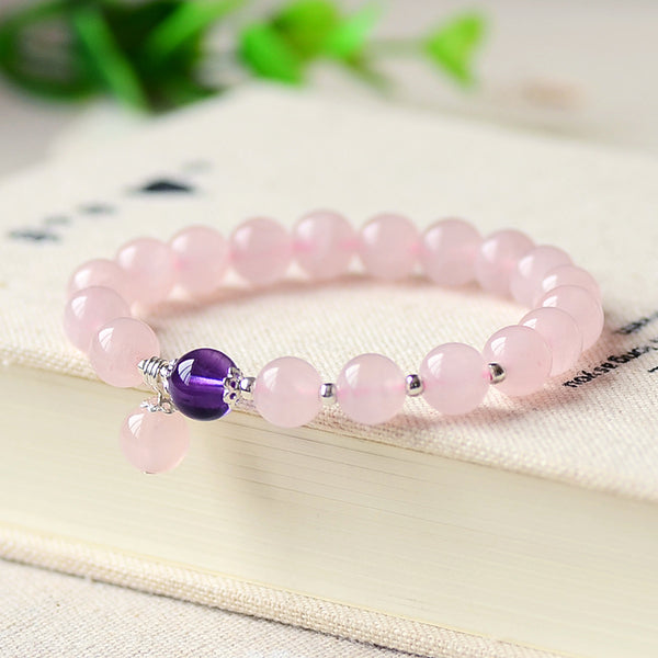 Rose Quartz Amethyst and Sterling Silver Bead Bracelet Handmade Jewelry Accessories Gifts for Women