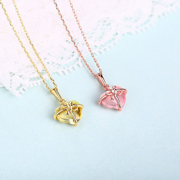 Rose Quartz Citrine Pendant Necklace Silver Jewelry Accessories Women yellow