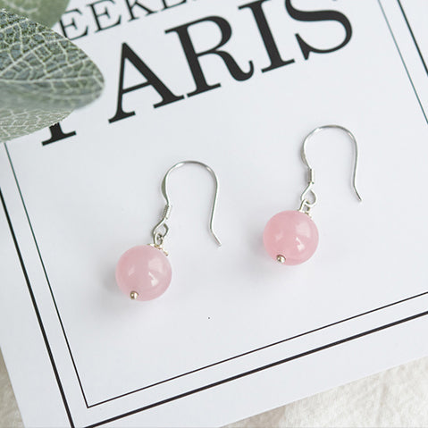 Rose Quartz Crystal Bead Drop Earrings Handmade Jewelry Accessories Women
