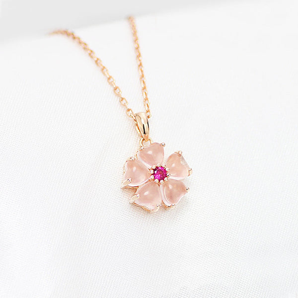 Rose Quartz Crystal Pendant Necklace Gold Silver Gemstone Jewelry Accessories Women