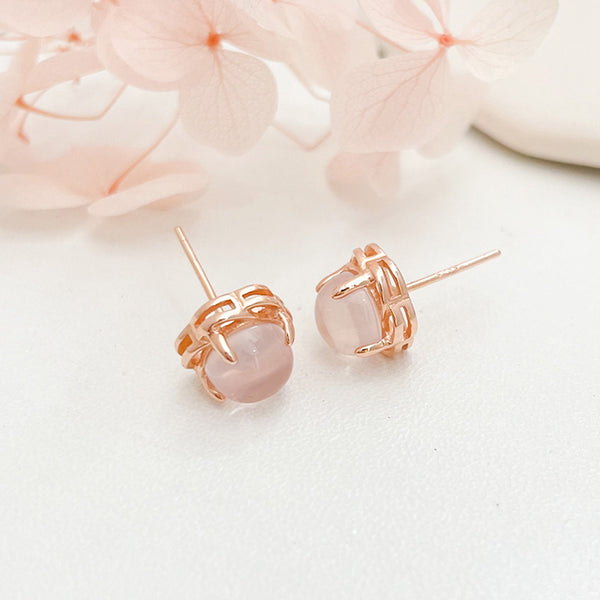 Rose Quartz Crystal Stud Earrings Gold Silver Earrings