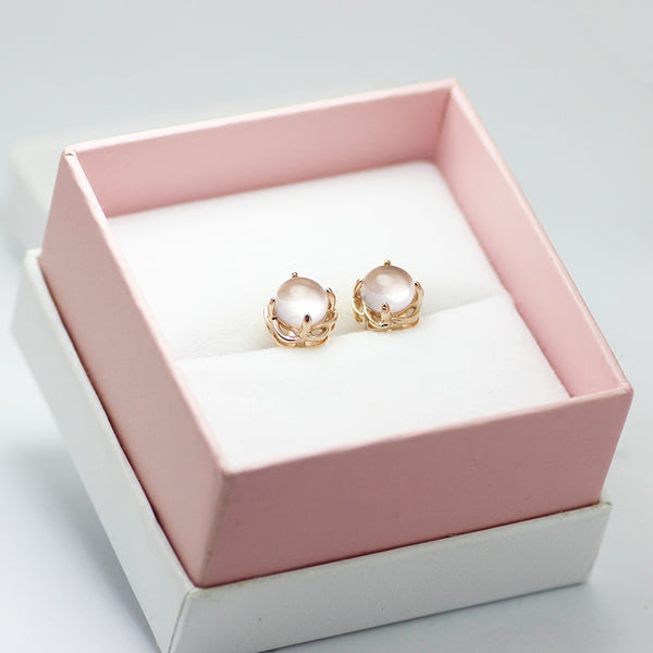Rose Quartz Crystal Stud Earrings Gold Silver Gemstone Jewelry Accessories Gifts Women case