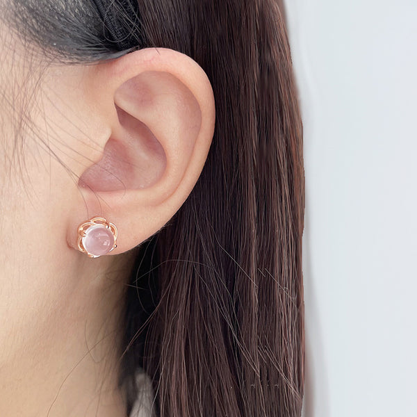 Rose Quartz Crystal Stud Earrings Gold Silver Gemstone Jewelry Accessories Gifts Women Charm