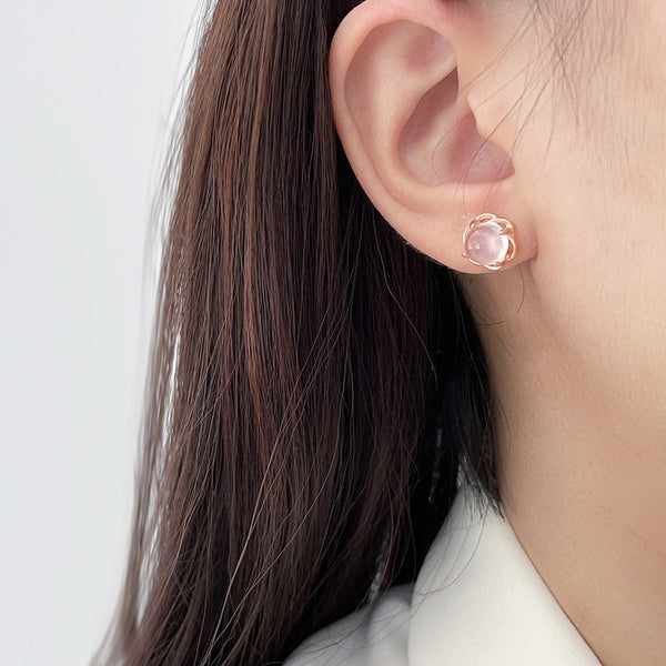 Rose Quartz Crystal Stud Earrings Gold Silver Accessories Gifts