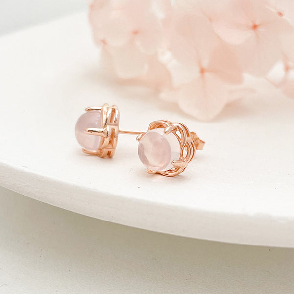 Rose Quartz Crystal Stud Earrings Gold Silver Gemstone Jewelry