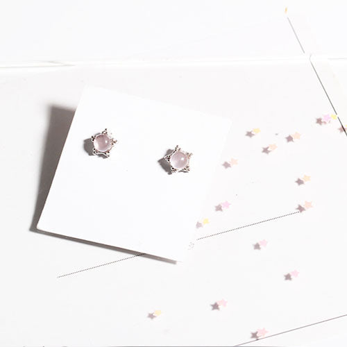 Rose Quartz Crystal Stud Earrings Silver Gemstone Jewelry Accessories Gifts Women adorable