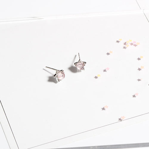 Rose Quartz Crystal Stud Earrings Silver Gemstone Jewelry Accessories Gifts Women girls
