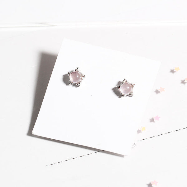 Rose Quartz Crystal Stud Earrings Silver Gemstone Jewelry Accessories Gifts Women pink