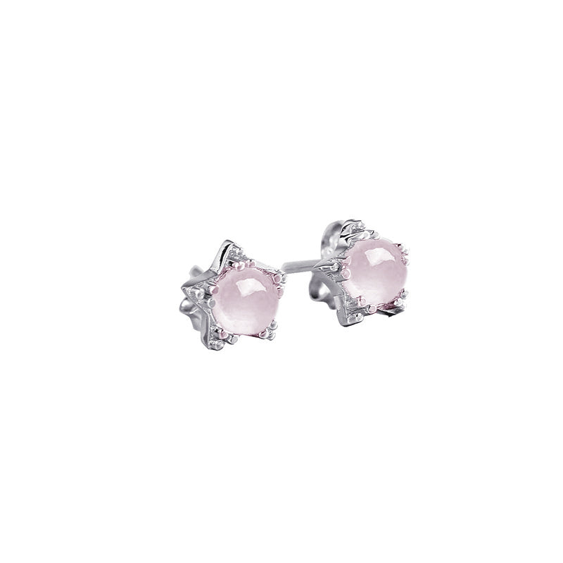 Rose Quartz Crystal Stud Earrings Silver Gemstone Jewelry Accessories Gifts Women