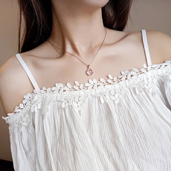 Rose Quartz Pendant Necklace Gold Silver Jewelry Accessories Gift Women colorful