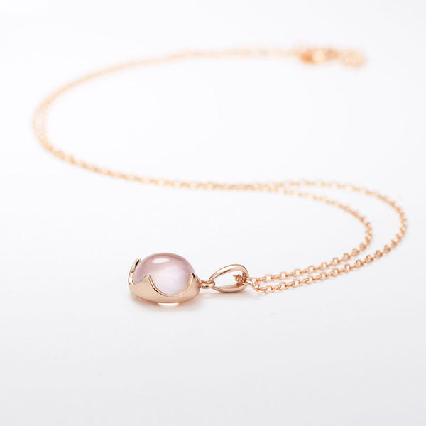 Rose Quartz Pendant Necklace Gold Silver Jewelry Accessories Gift Women pink