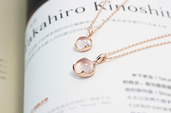 Rose Quartz Pendant Necklace 18K Gold Plated Sterling Silver Jewelry Accessories Gift For Women