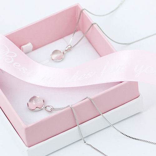 Rose Quartz Pendant Necklace Silver Jewelry Accessories Gift Women charming