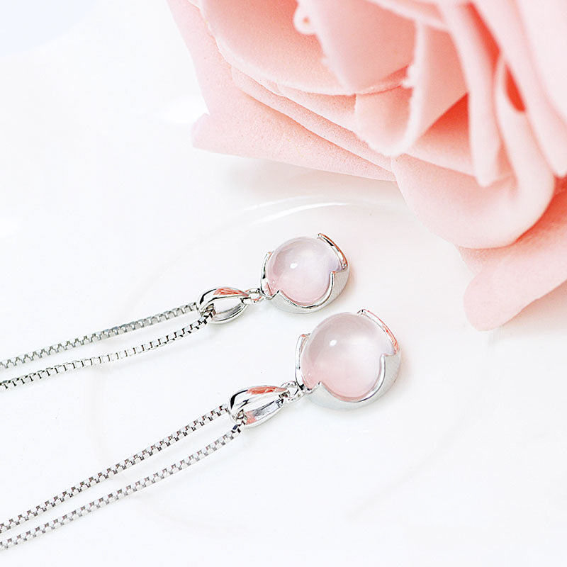 Rose Quartz Pendant Necklace Silver Jewelry Accessories Gift Women