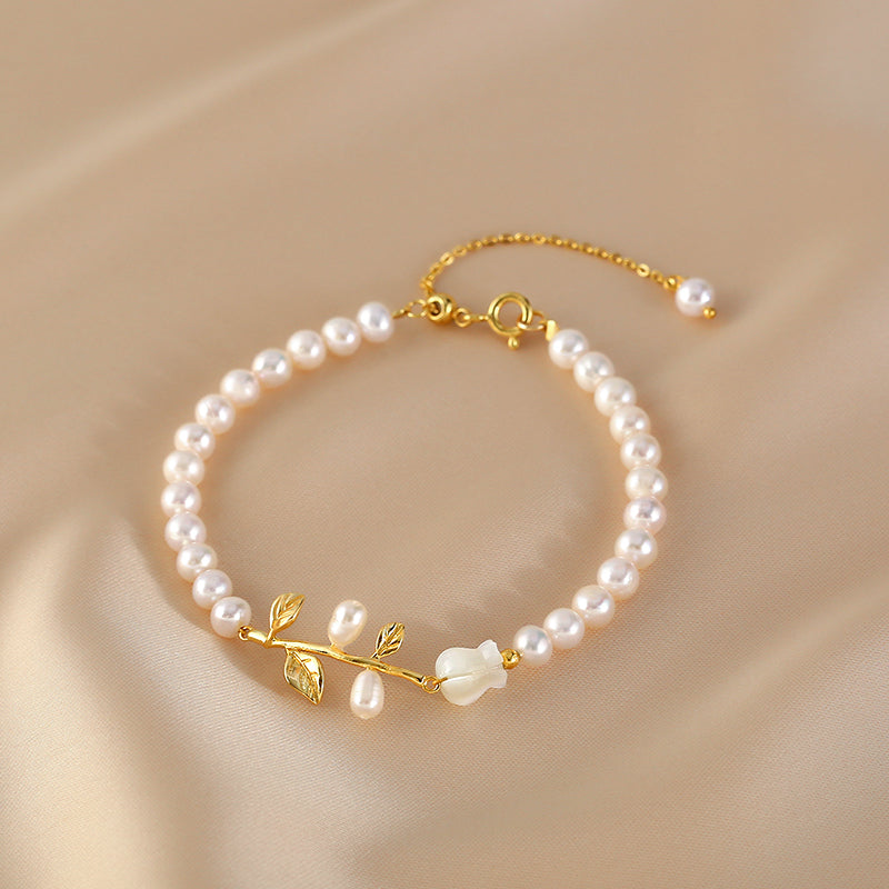 Rose Shaped Womens Pearl Bracelet Beaded Bracelets For Women Accessories