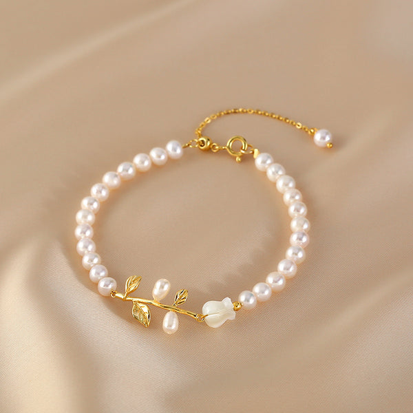 Rose Shaped Womens Pearl Bracelet Beaded Bracelets For Women Accessories
