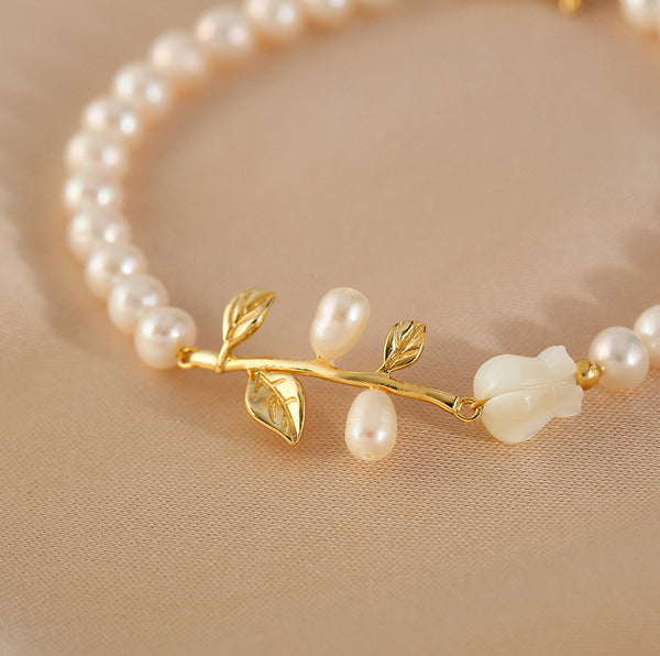 Rose Shaped Womens Pearl Bracelet Beaded Bracelets For Women Cute