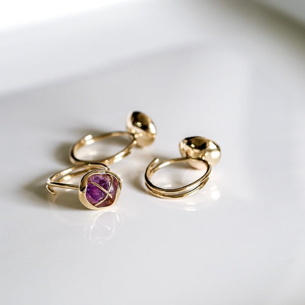 Rough Amethyst Ring in Gold Plated Cooper Handmade Feb Birthstone Jewelry Accessories Women