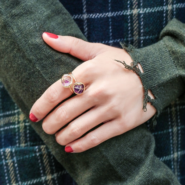 Rough Amethyst Ring Gold Cooper Handmade Feb Birthstone Jewelry Accessories Women wear