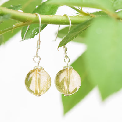 Rutilated Quartz Crystal Bead Drop Earrings Handmade Jewelry Accessories Women