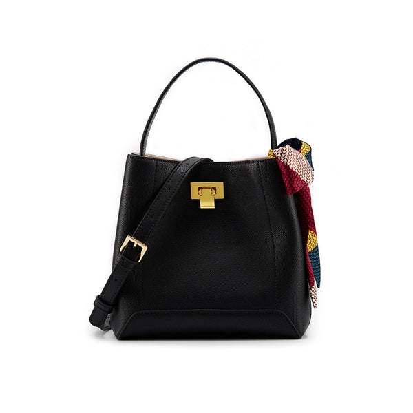 Silk Scarf Womens Leather Tote Bag Handbags Shoulder Bag for Women Black