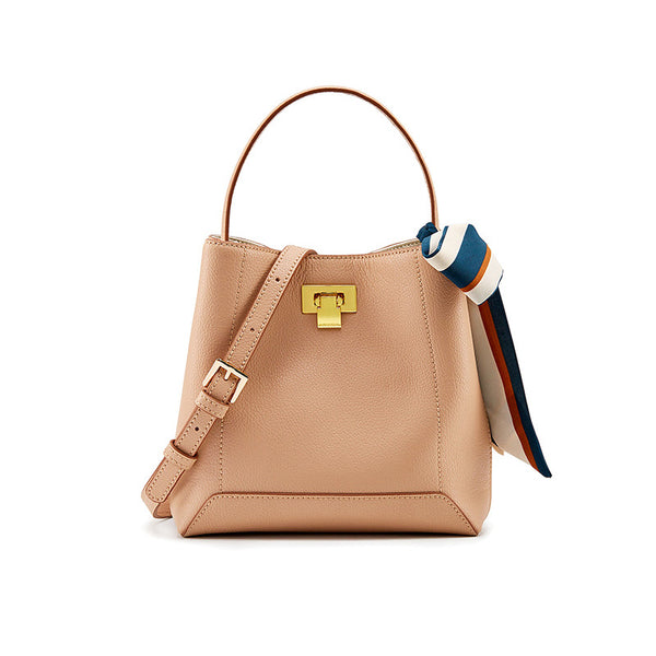 Silk Scarf Womens Leather Tote Bag Handbags Shoulder Bag for Women Brown