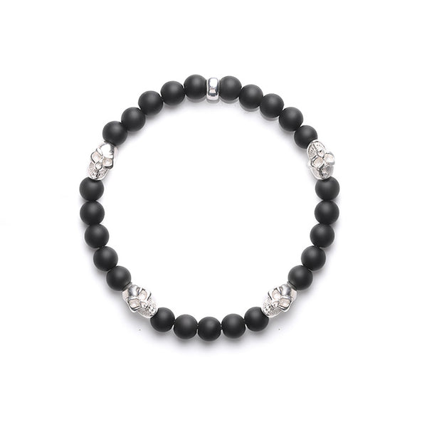Silver Skull And Frosted Obsidian Bead Bracelets Lovers Jewelry Accessories for Women Men
