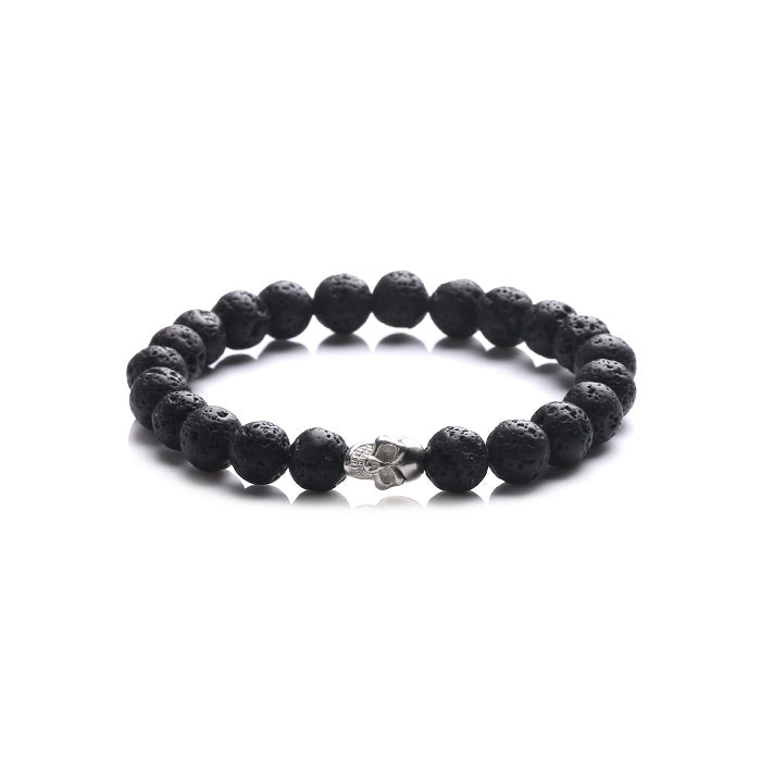 Silver Skull Lava Rock Bead Bracelets Lovers Jewelry Accessories Women Men