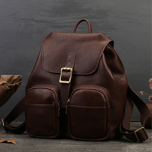 Small Black Leather Backpack Ladies Leather Rucksack Bag Cool