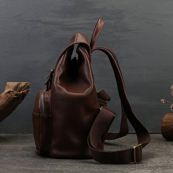 Small Black Leather Backpack Ladies Leather Rucksack Bag Cowhide