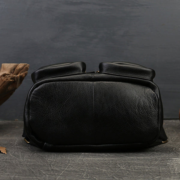 Small Black Leather Backpack Ladies Leather Rucksack Bag Gift idea
