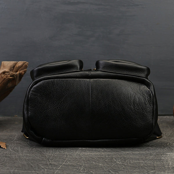Small Black Leather Backpack Ladies Leather Rucksack Bag Gift idea