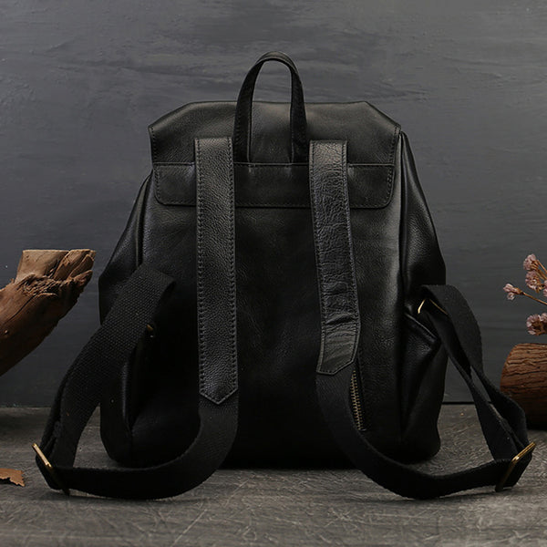 Small Black Leather Backpack Ladies Leather Rucksack Bag Gift