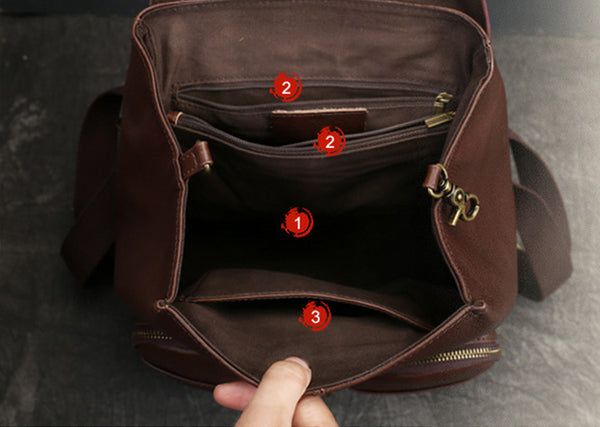 Small Black Leather Backpack Ladies Leather Rucksack Bag Inside